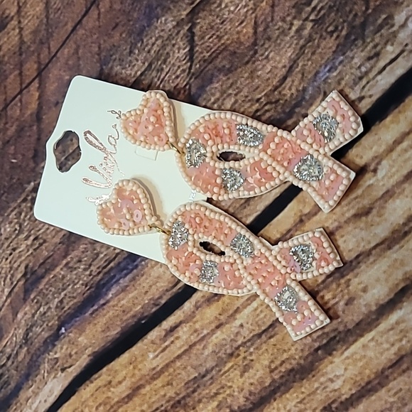 Jewelry - Pink Breast Cancer Ribbon Seed Bead Earrings